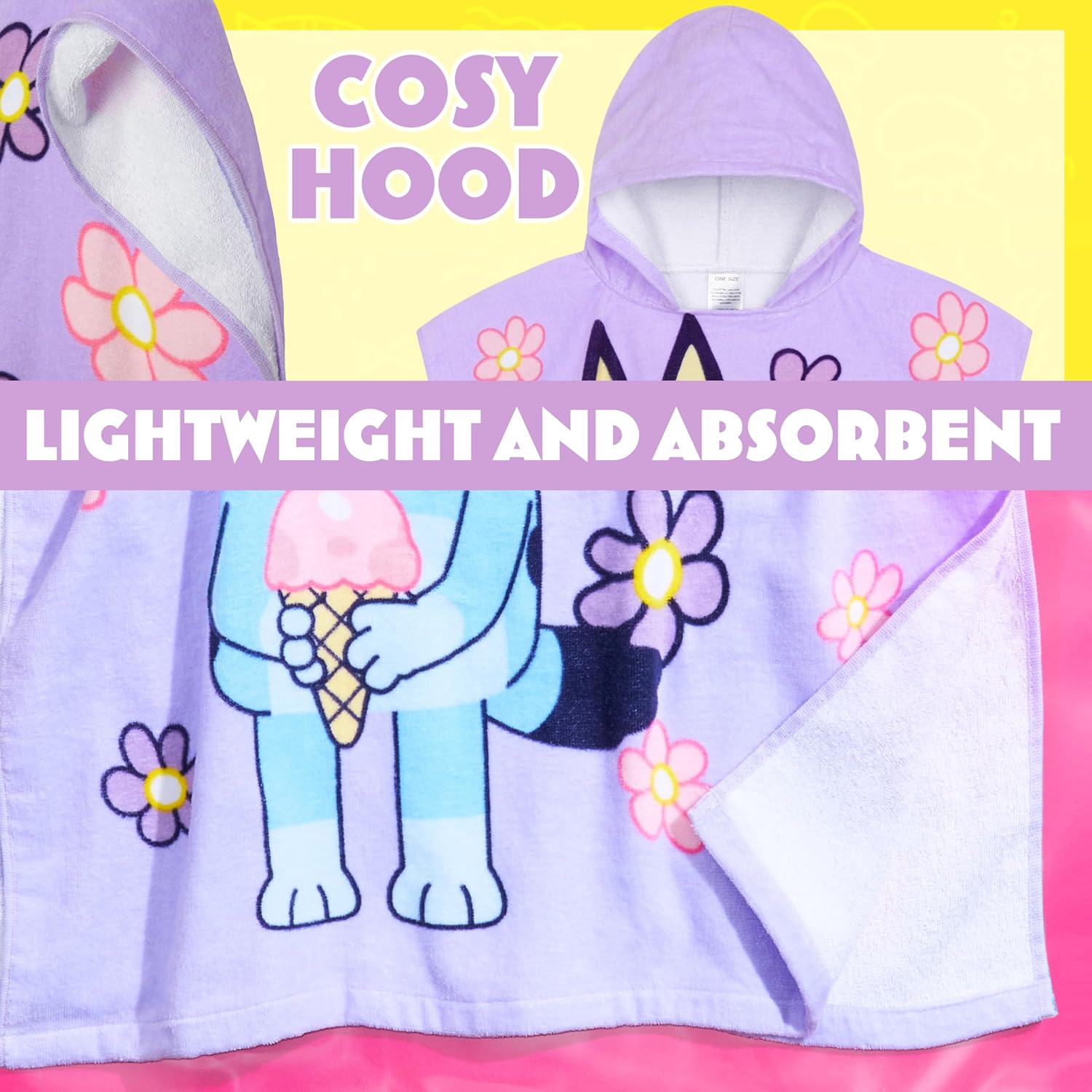 Bluey Kids Hooded Beach Towel for Pool Bath