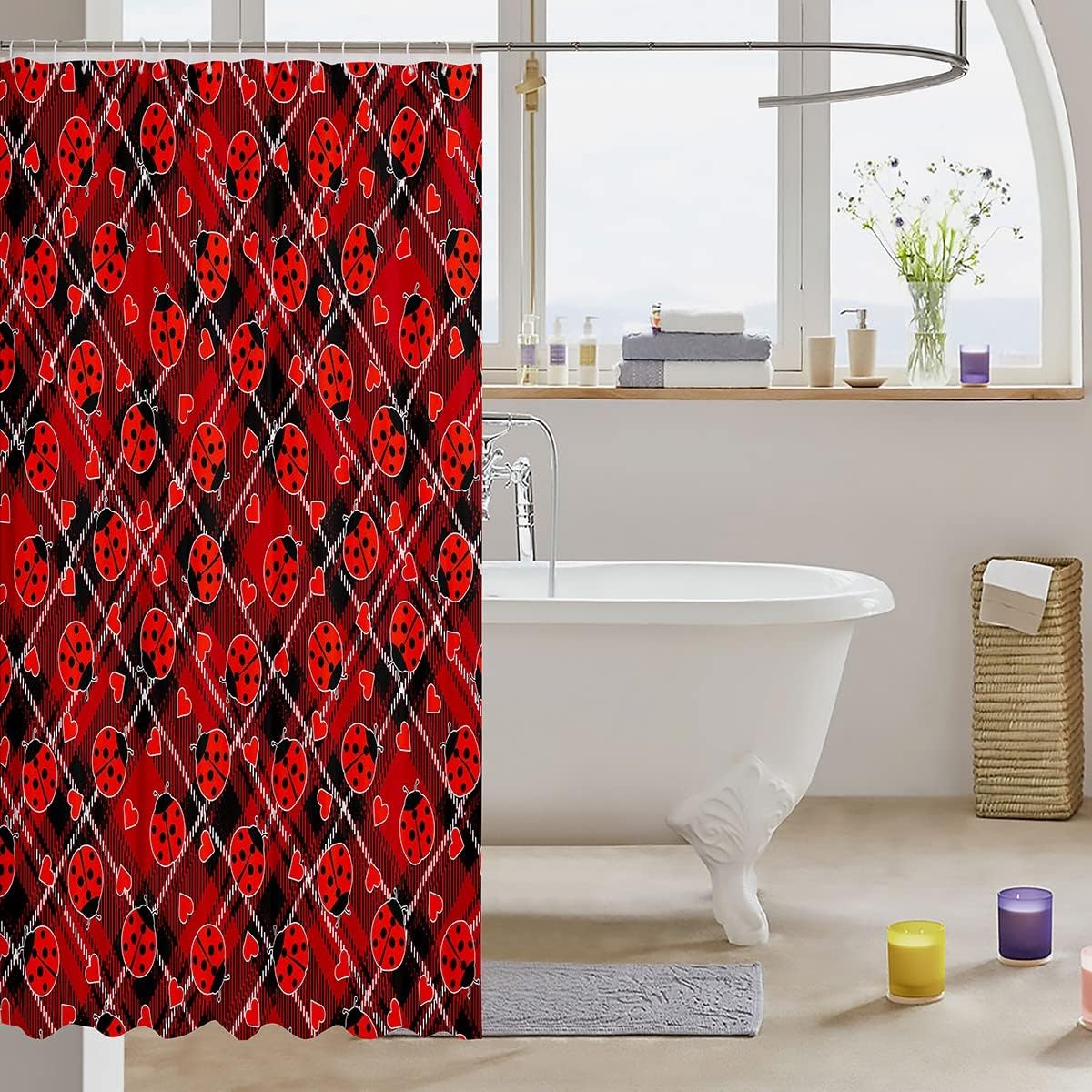 Jeje Red Ladybugs Bath curtains with ladybugs design