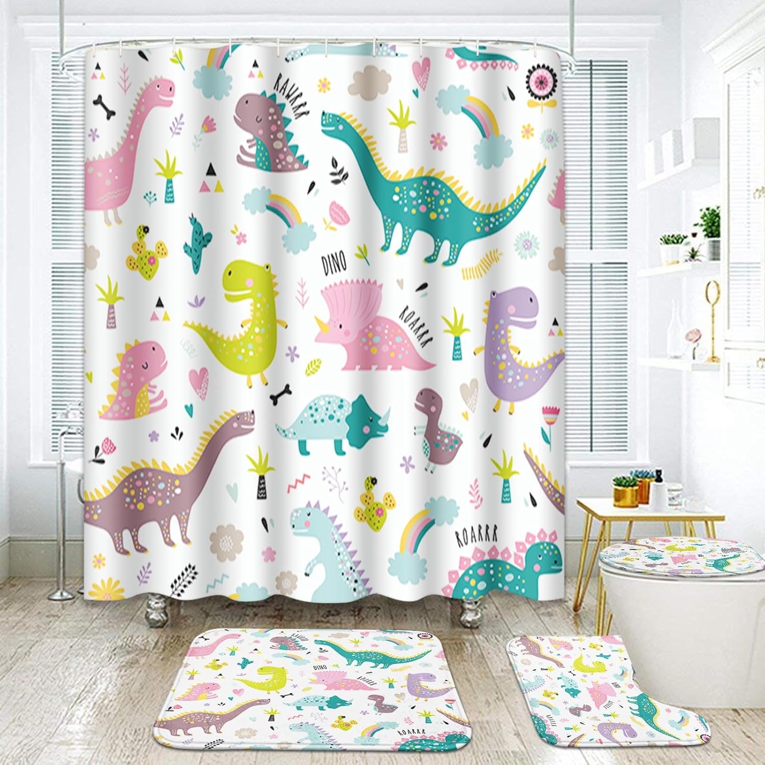 Arttown Dragon Dinosaurs Rainbow Pink Bath Set