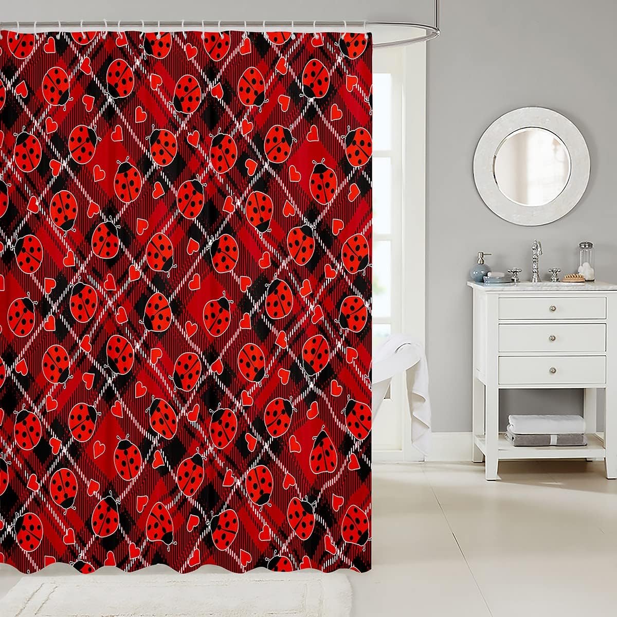 Jeje Red Ladybugs Bath curtains with ladybugs design