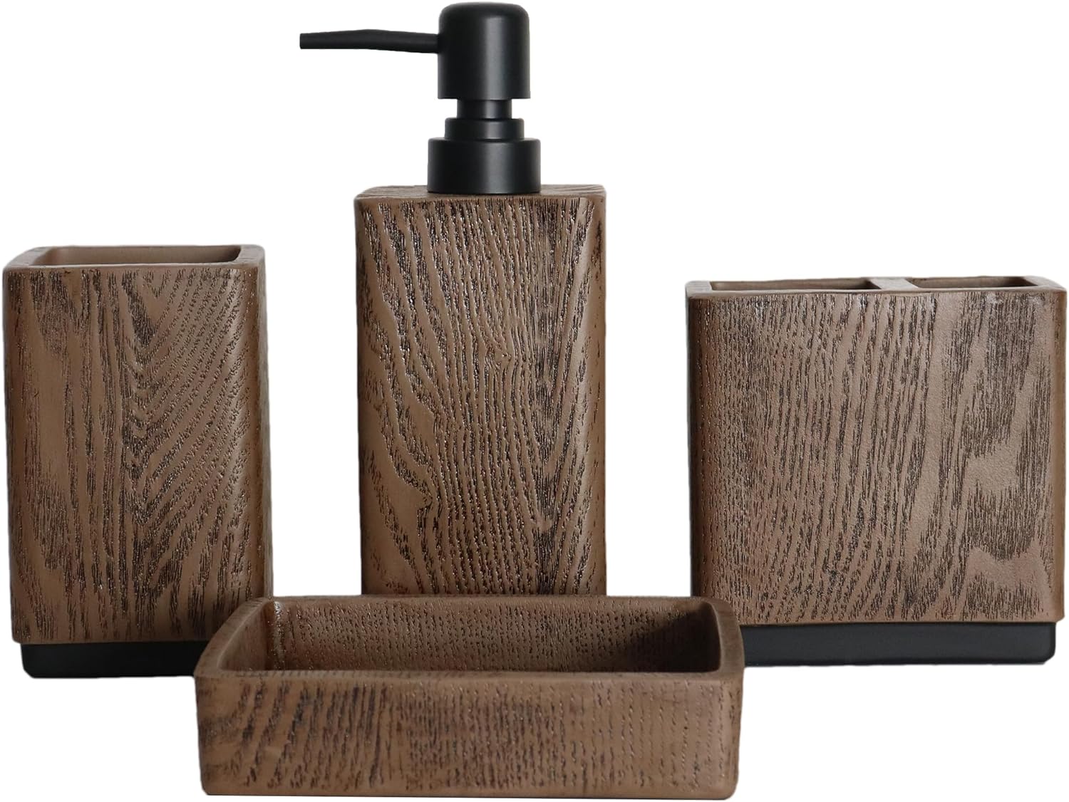 Hymmah Wood Grain Bathroom Accessory Set 4 Pcs