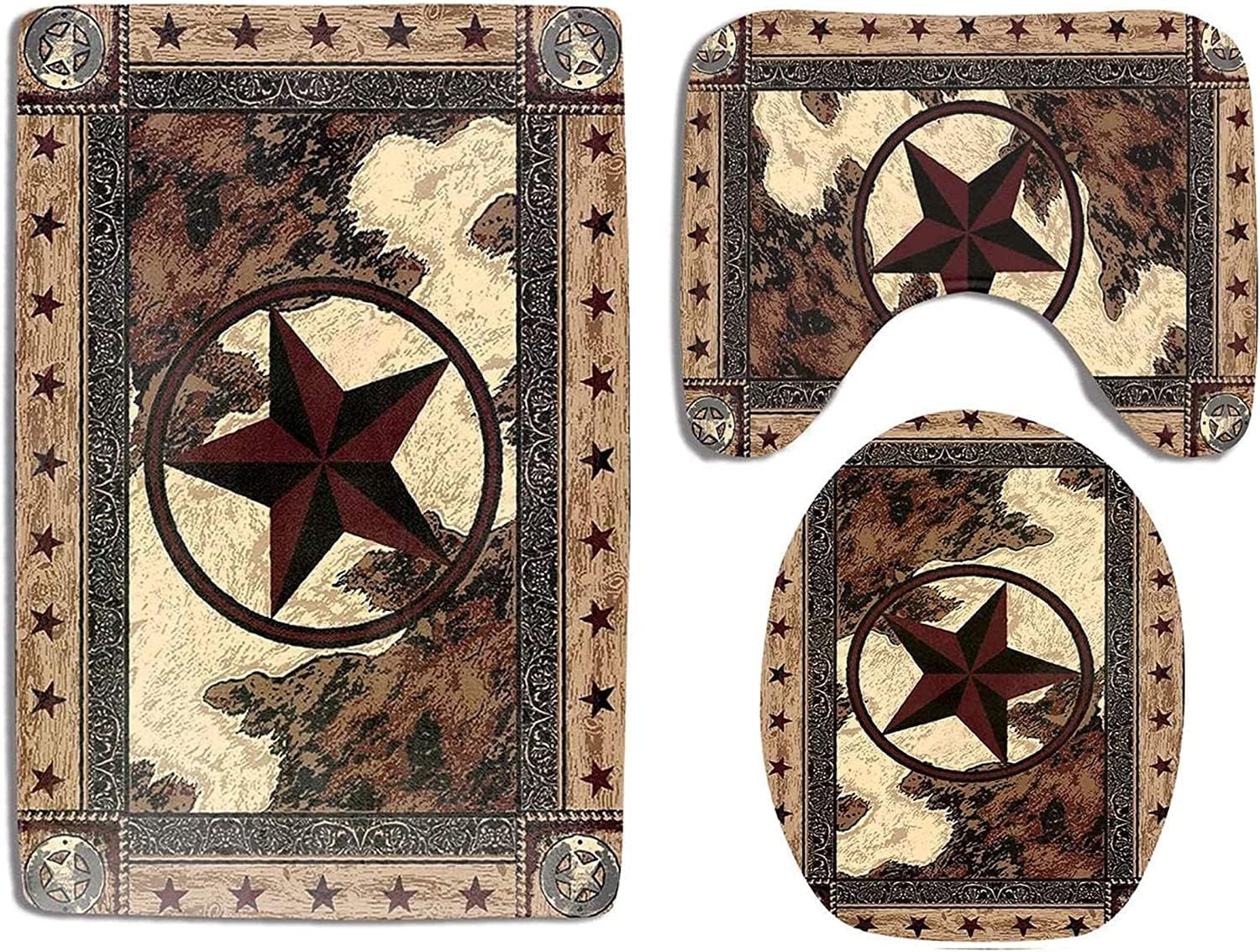 Giwawa Western Texas Star Bathroom Rug Set 3 Piece