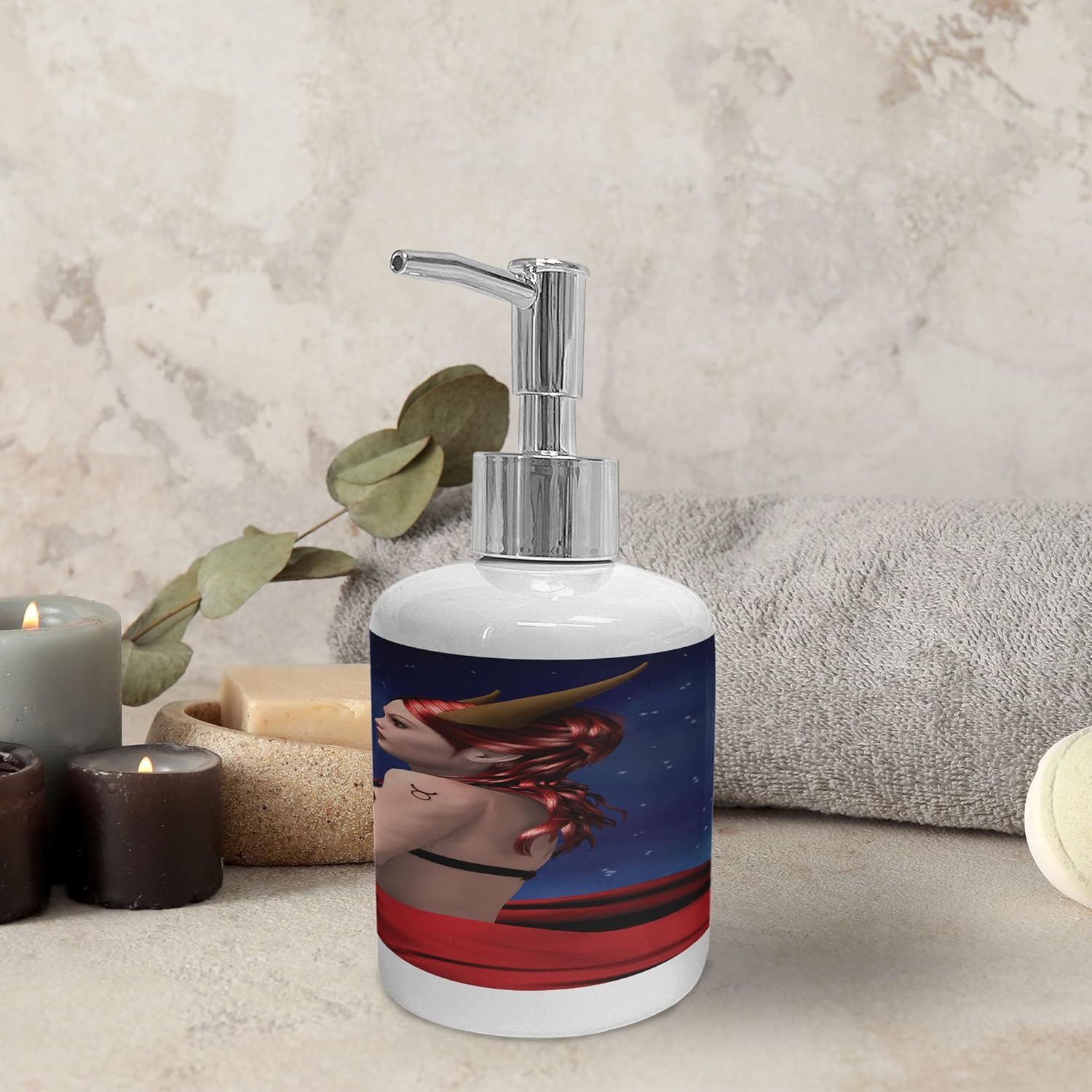 Ambesonne Taurus astrology soap dispenser toothbrush holder set