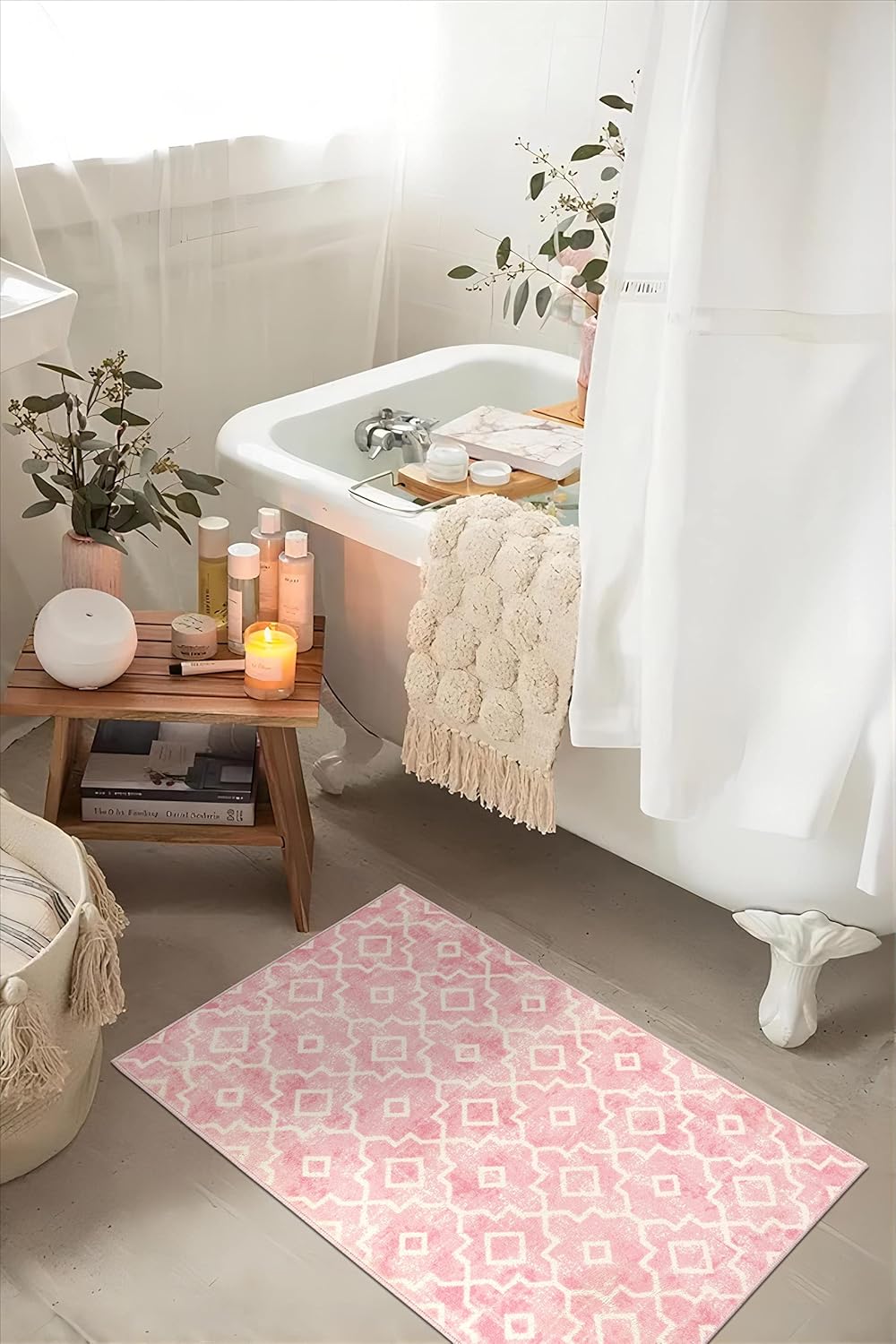 Moroccan Trendy Moroccan Washable Area Rug Small Pink Rug