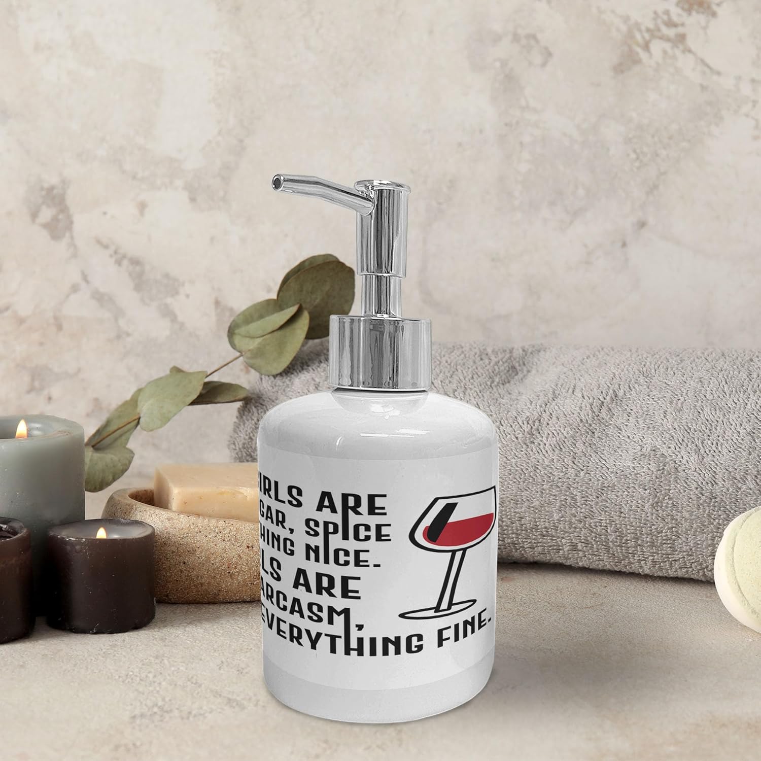 Ambesonne Funny Drinking Sayings Soap Dispenser Toothbrush Holder Set 2 Pcs