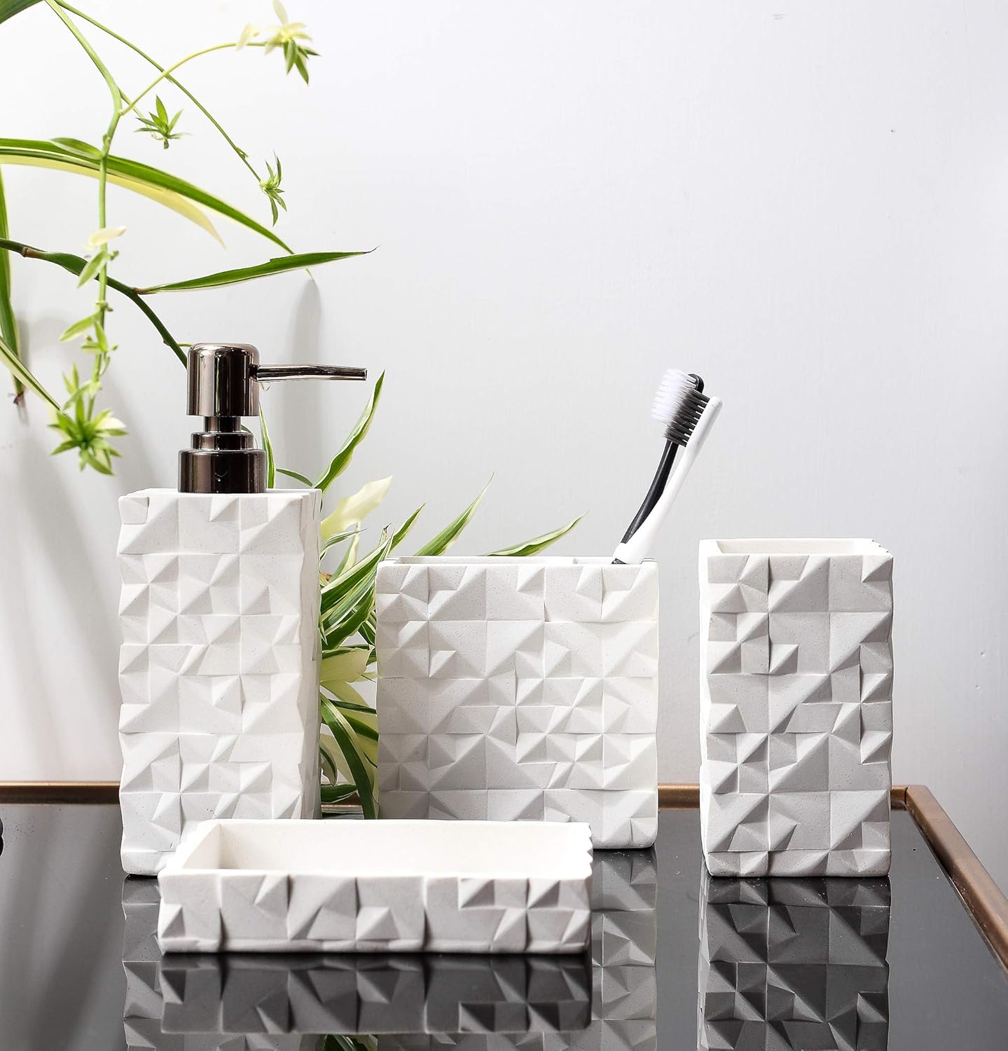 Nestled Pure Resin 4-Piece Bathroom Accessories Set for Luxurious Style