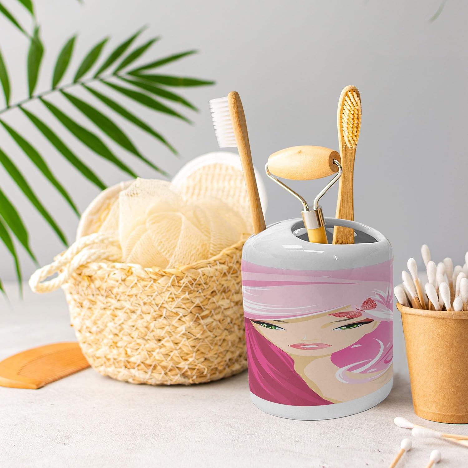 Feminine Soap Dispenser Toothbrush Holder Set