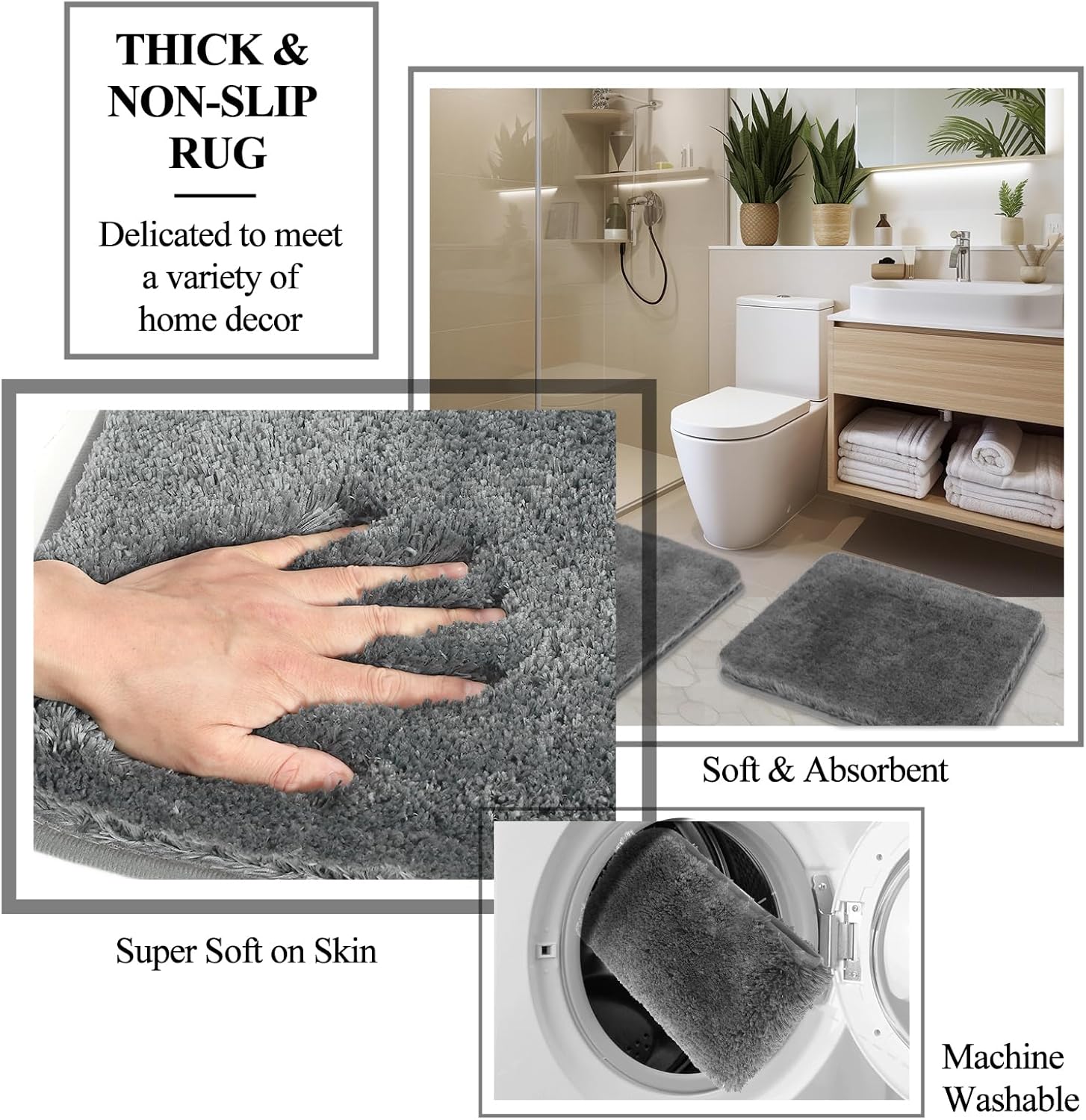 24PCS Gray Bathroom Accessory Set with Shower Curtain Rugs