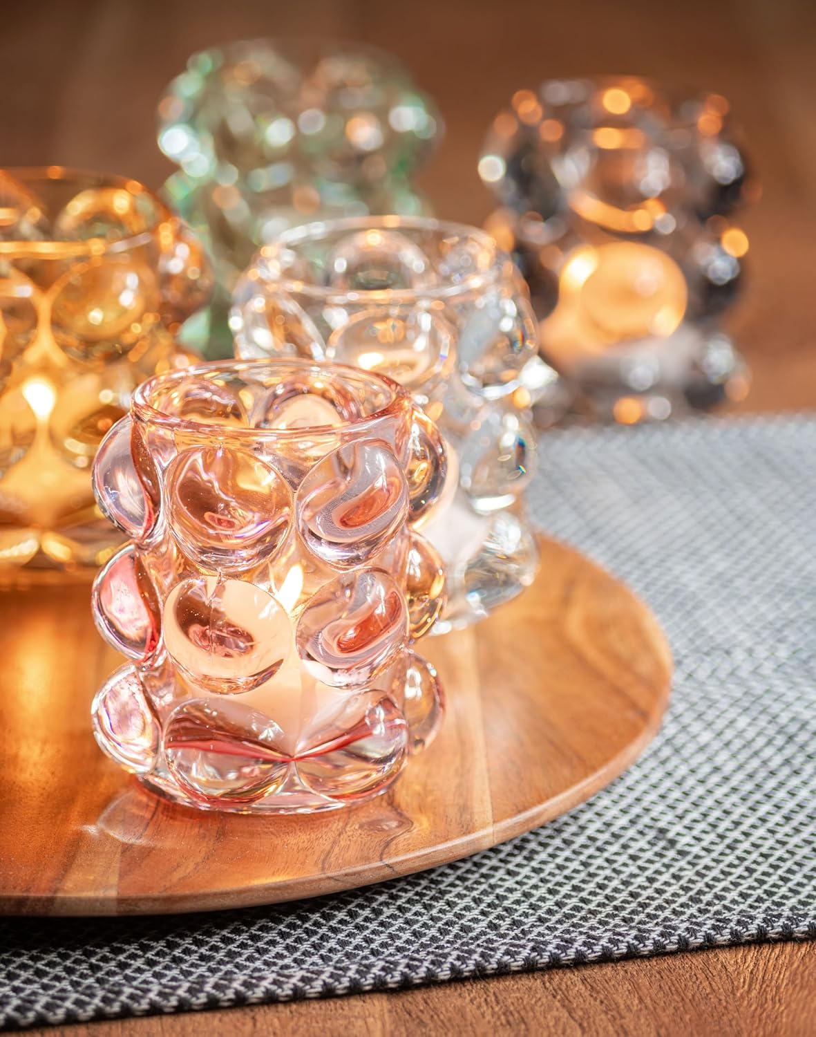 Karma Lucia Hobnail Votive Candle Holder Gray