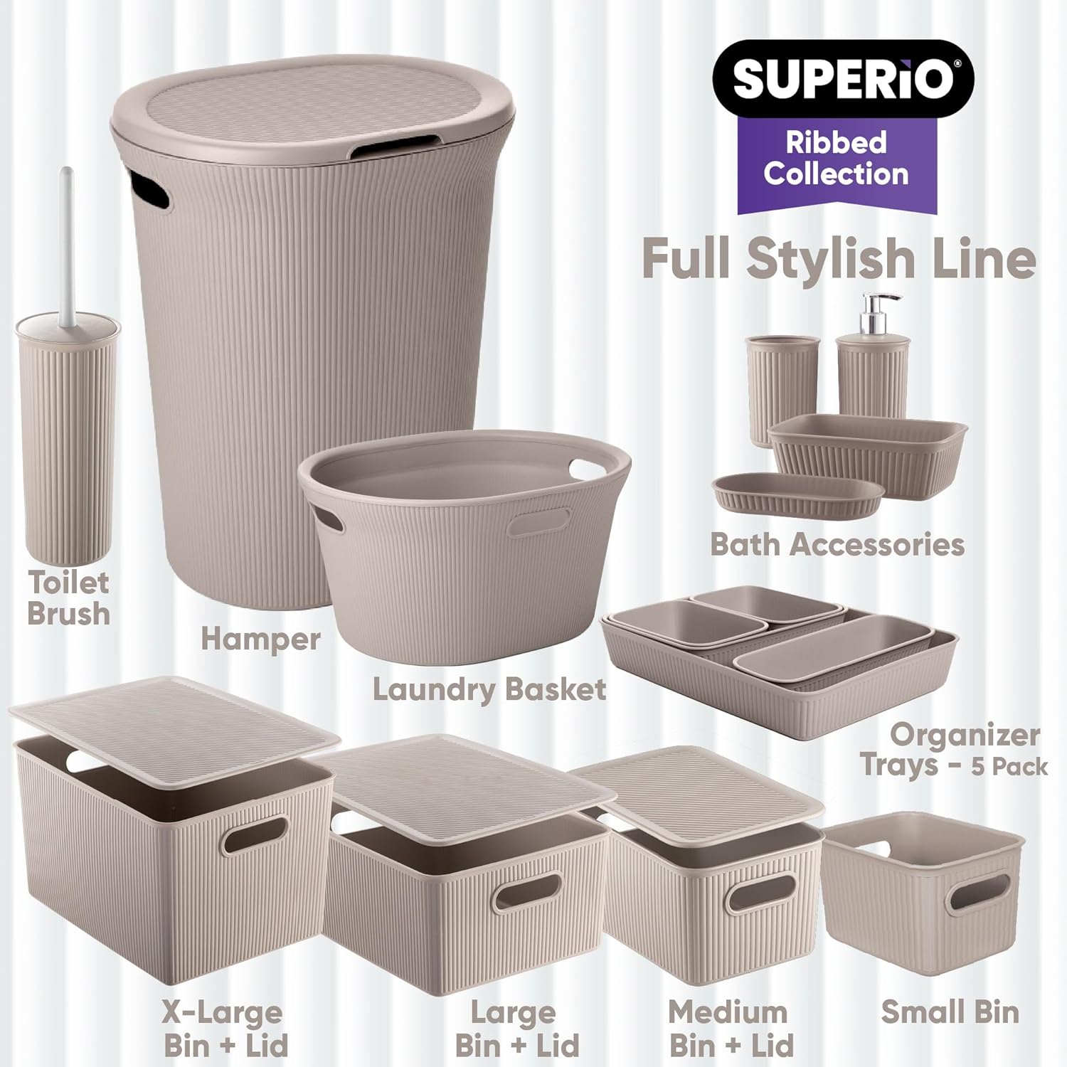 Elegant Taupe Bath Organizer Set with 4 Essential Pieces