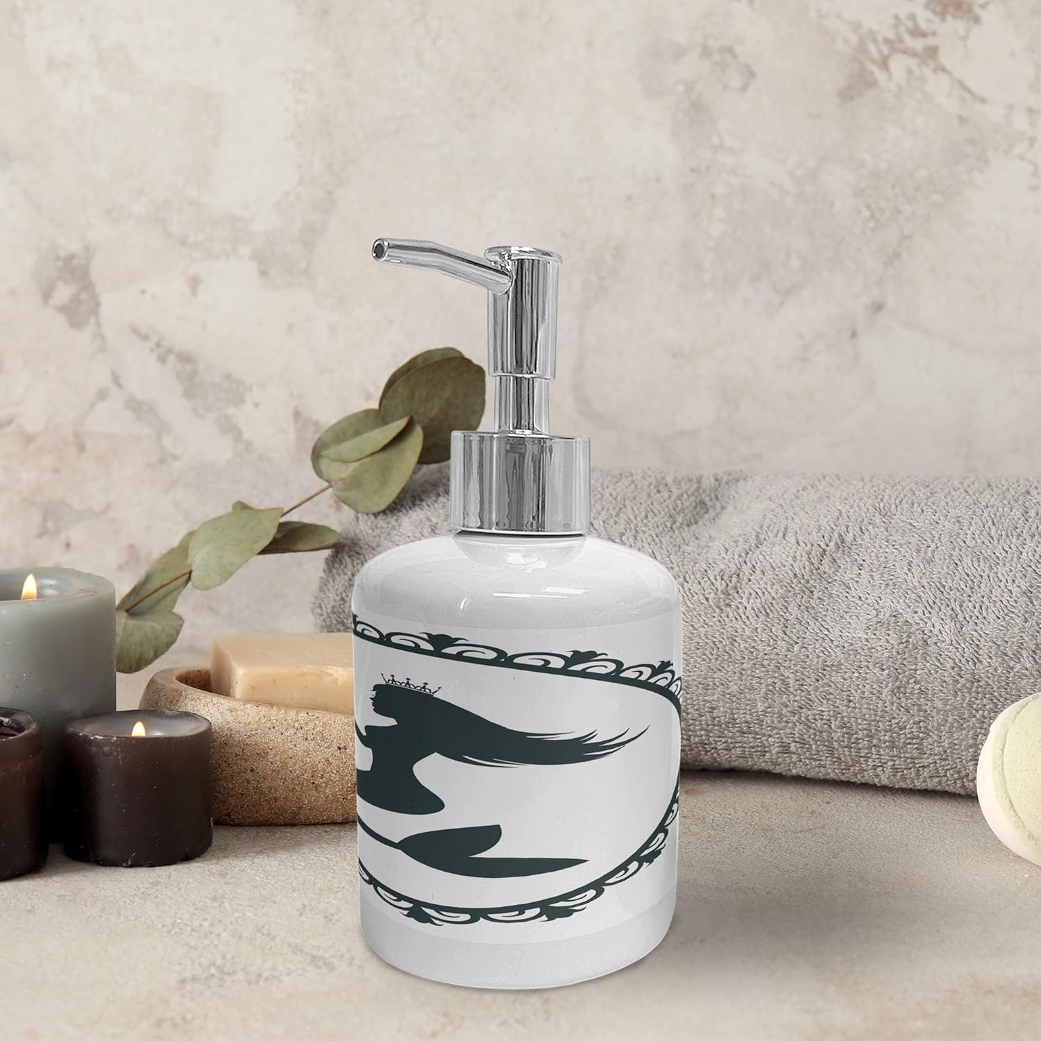 Ambesonne Mermaid Soap Dispenser Toothbrush Holder Set