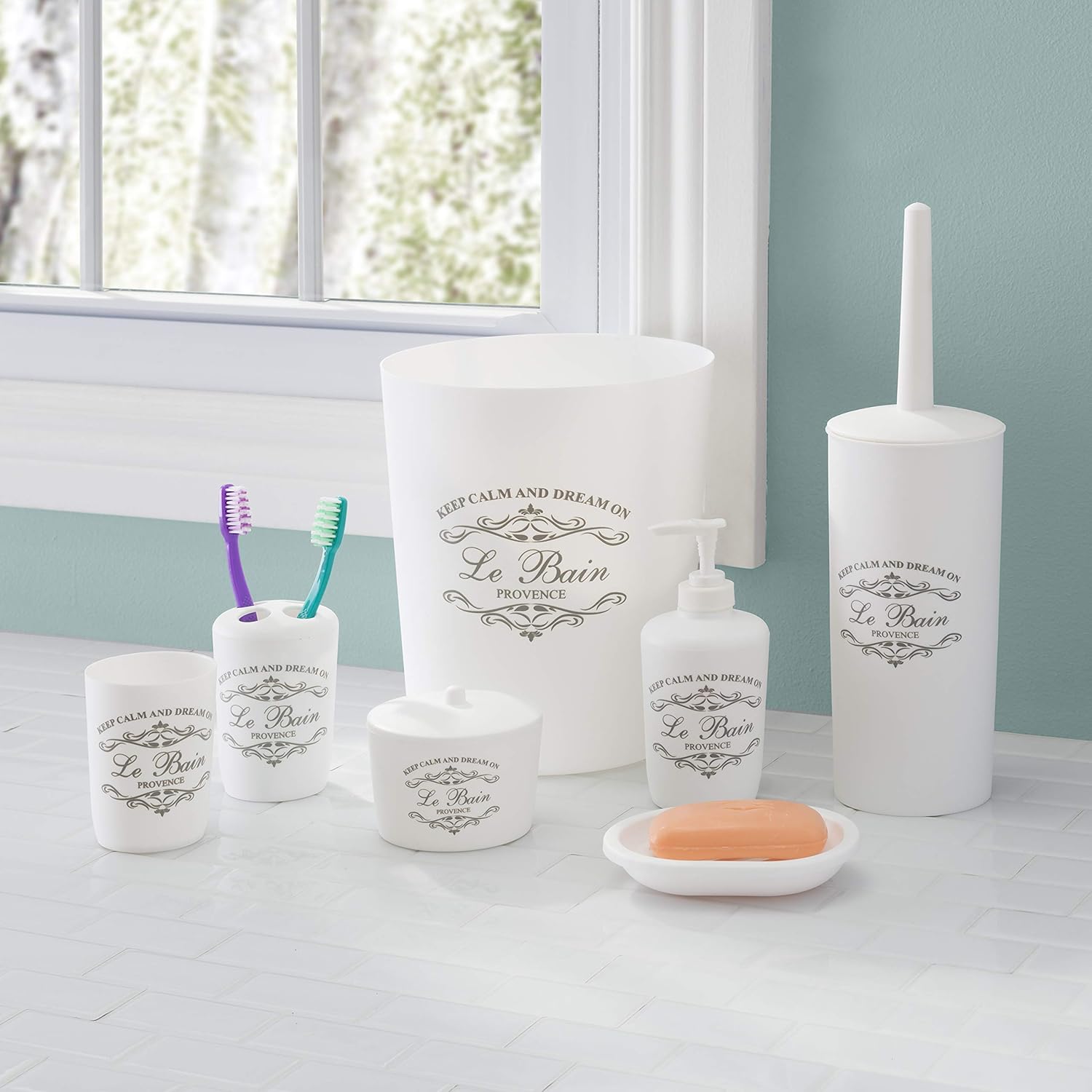 7-Piece Paris Bathroom Set White by Home Basics