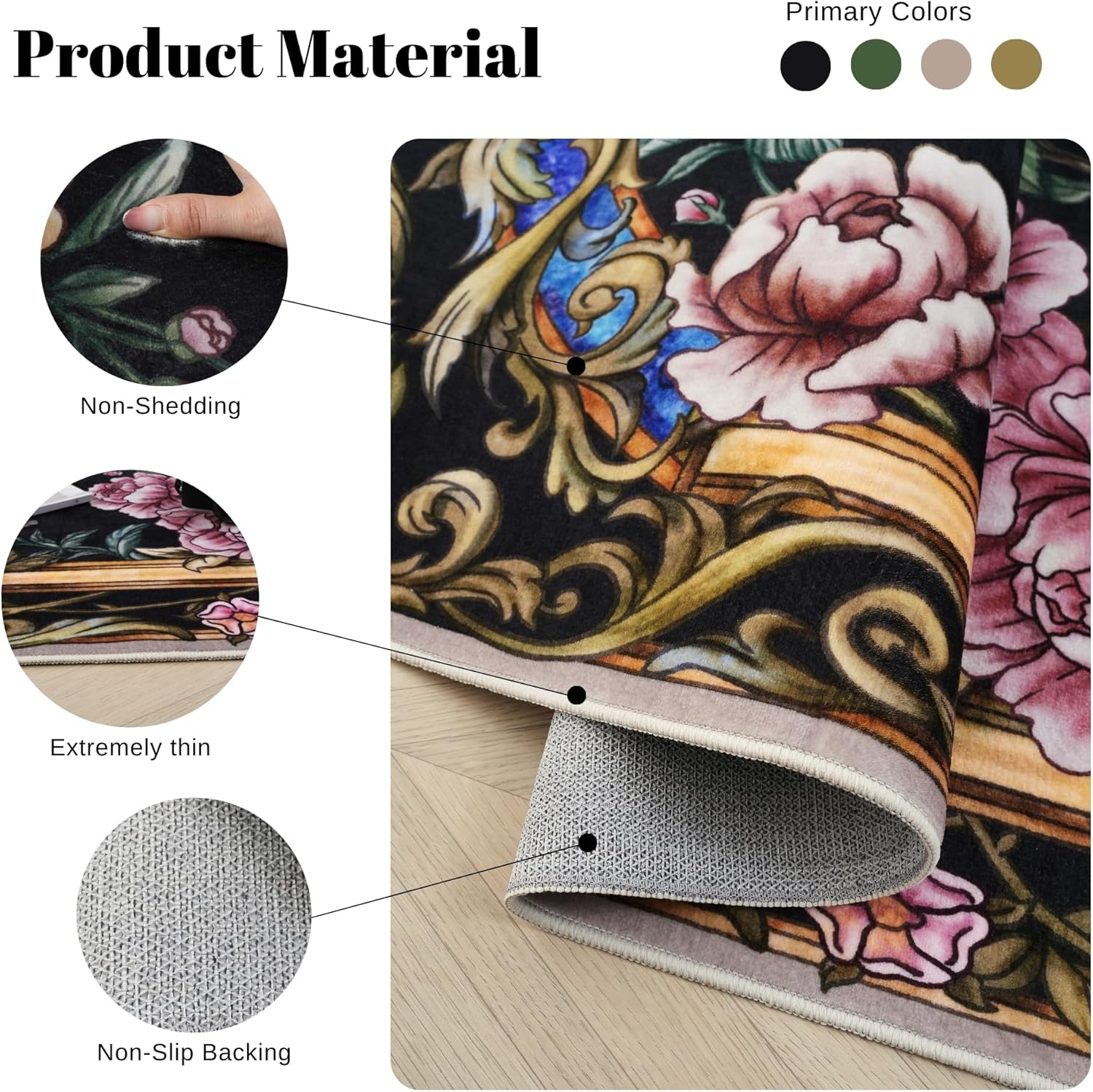 4 Ft Washable Peacock Rug Non-Slip for Home