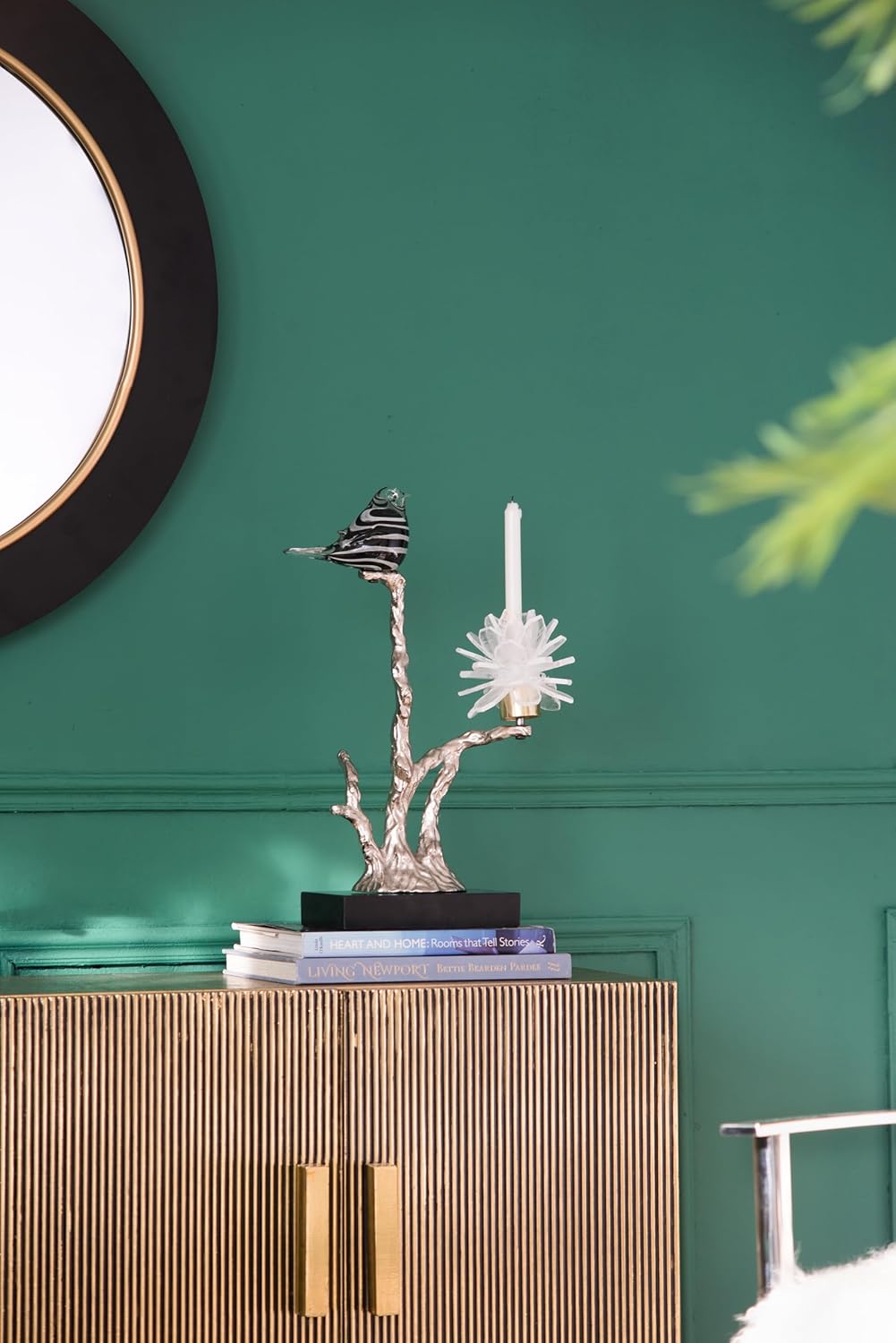 Aluminum Candle Holder with Marble Base Nature-Inspired Bird Figurine