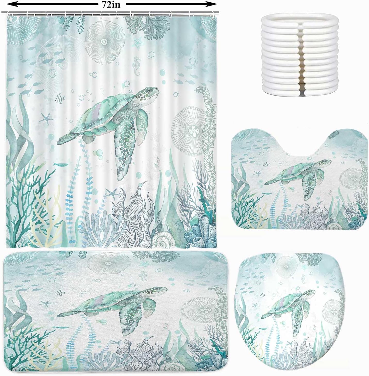 4-Piece Seahorse Shower Curtain Set
