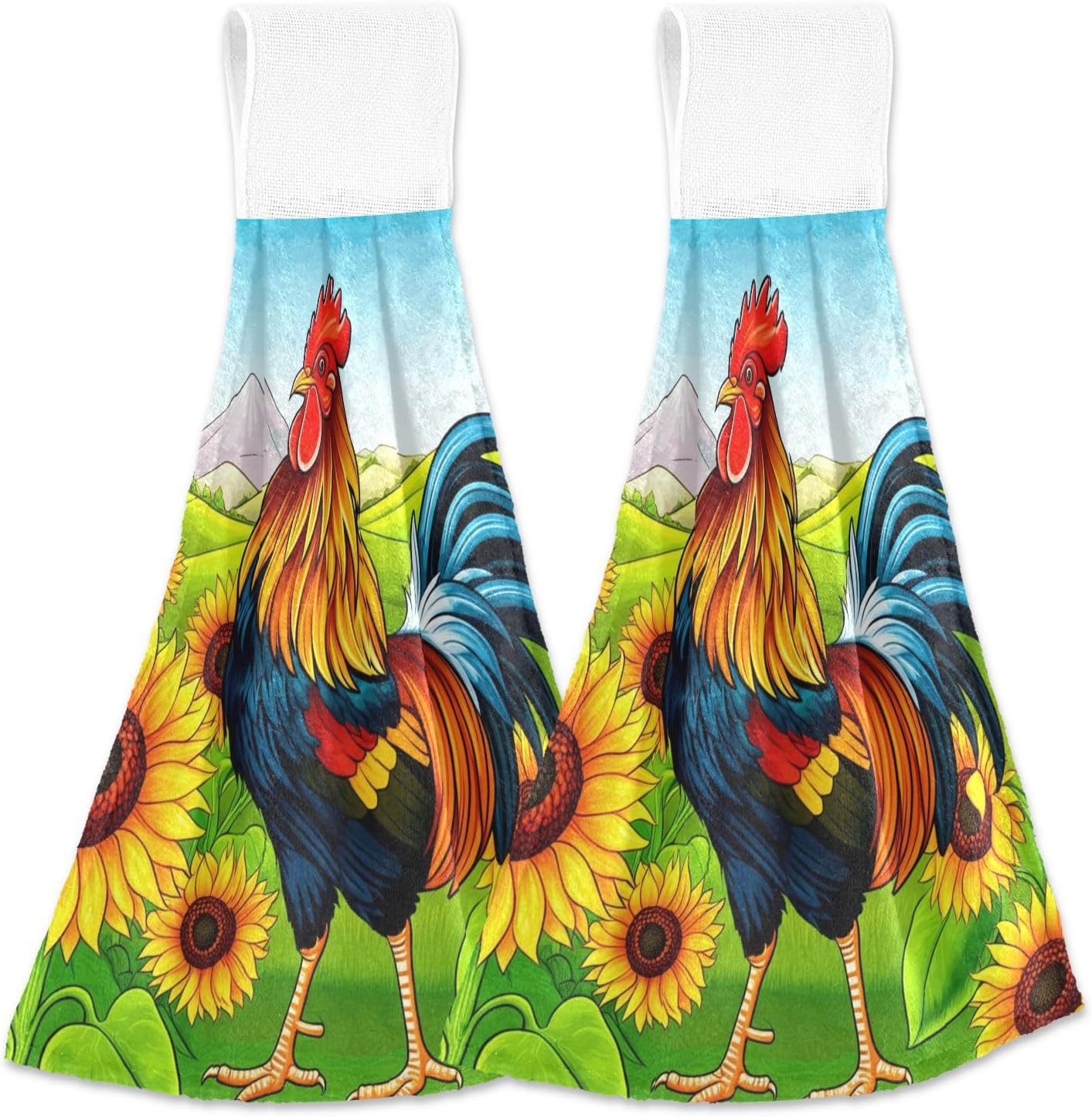 Super Soft Quick Dry Cartoon Rooster Sunflower Bathroom Towels Set of 2
