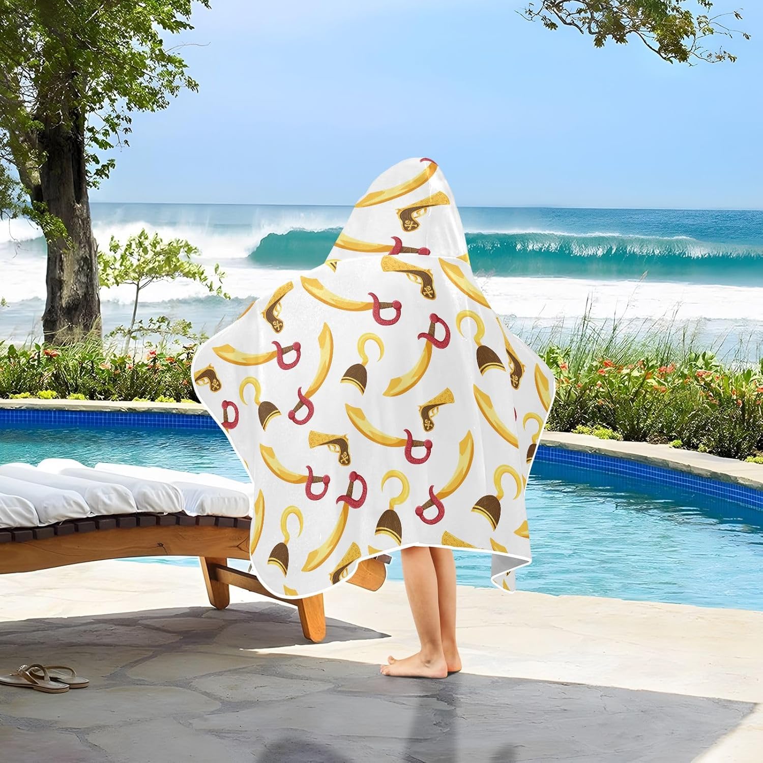 WIFIU Kids Hooded Beach Towel Pirate Hook Pattern