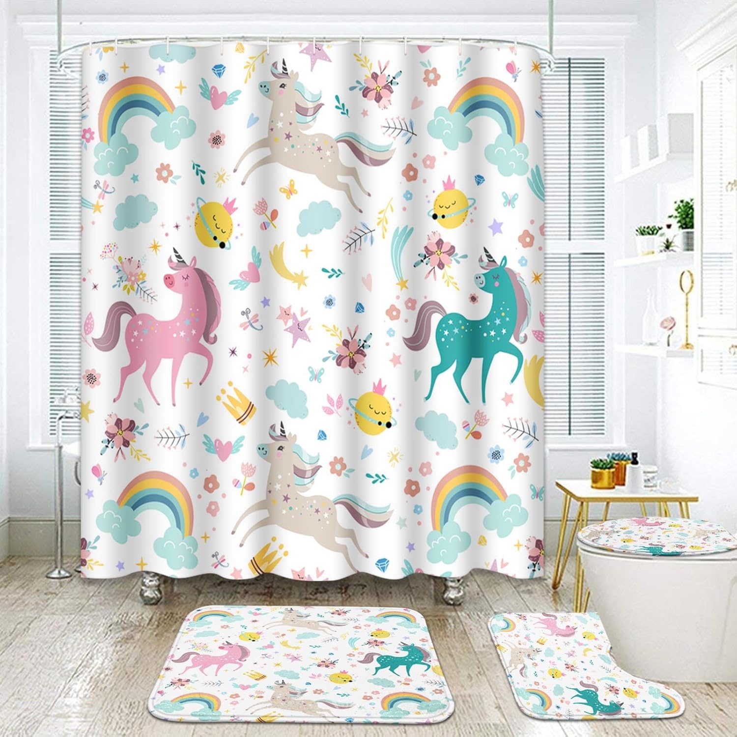 ArtSocket 4-Piece Rainbow Unicorns Bathroom Set