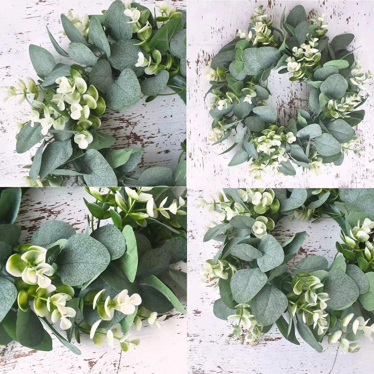 12 Green Eucalyptus Candle Ring Wreath for Pillar Candles