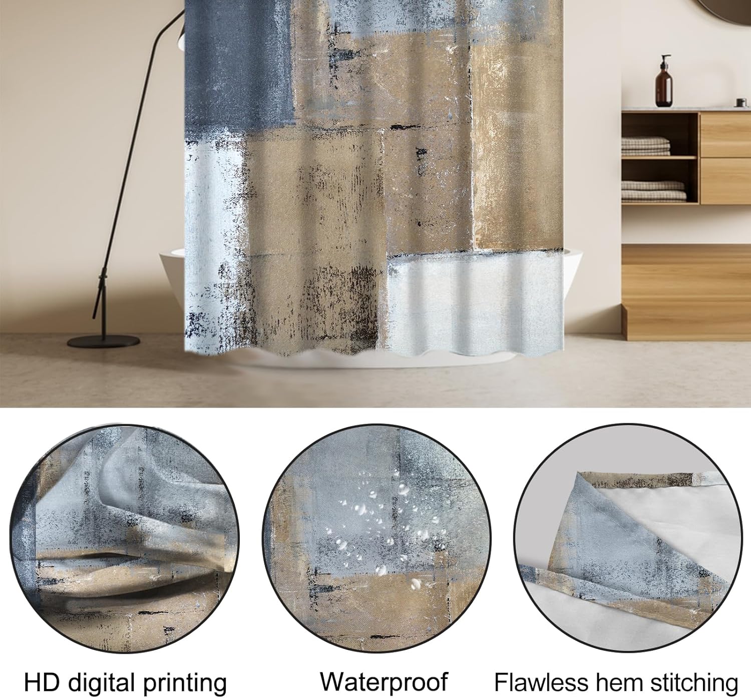 Lnond 4Pcs Bathroom Accessory Set with Shower Curtain and Rugs