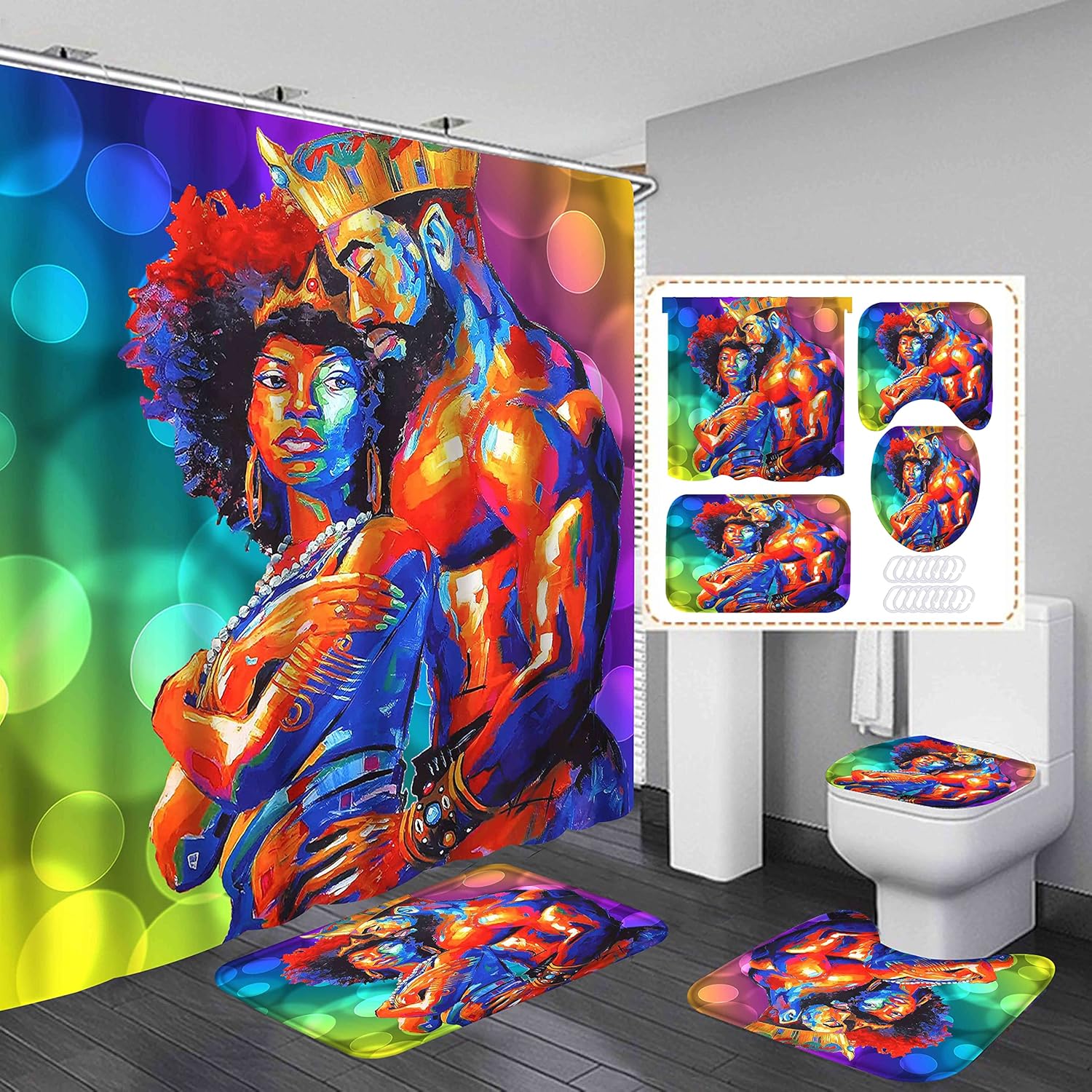 African American Shower Curtain Set 4PCS