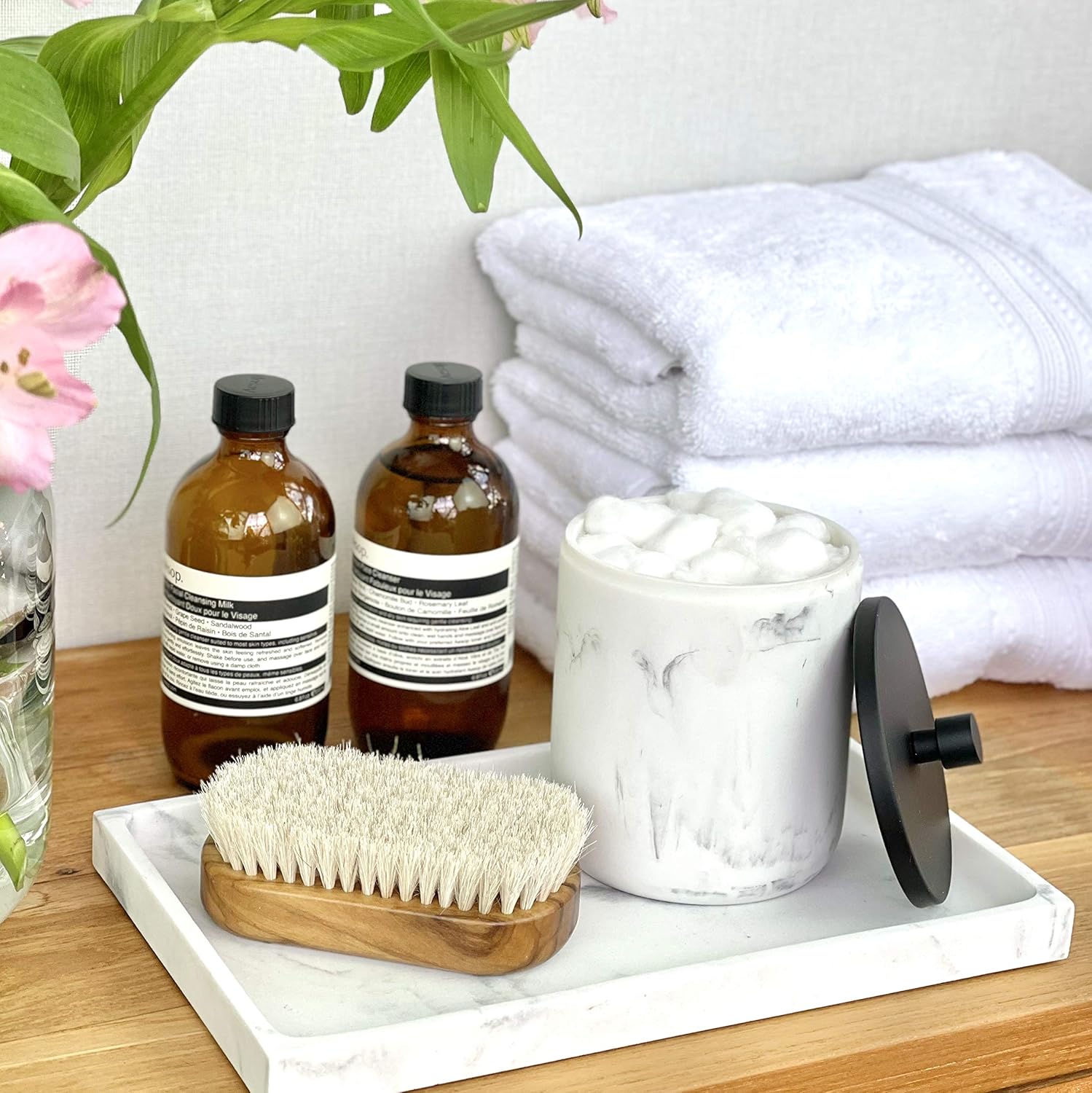 Elegant Marble Matte Black Bathroom Set