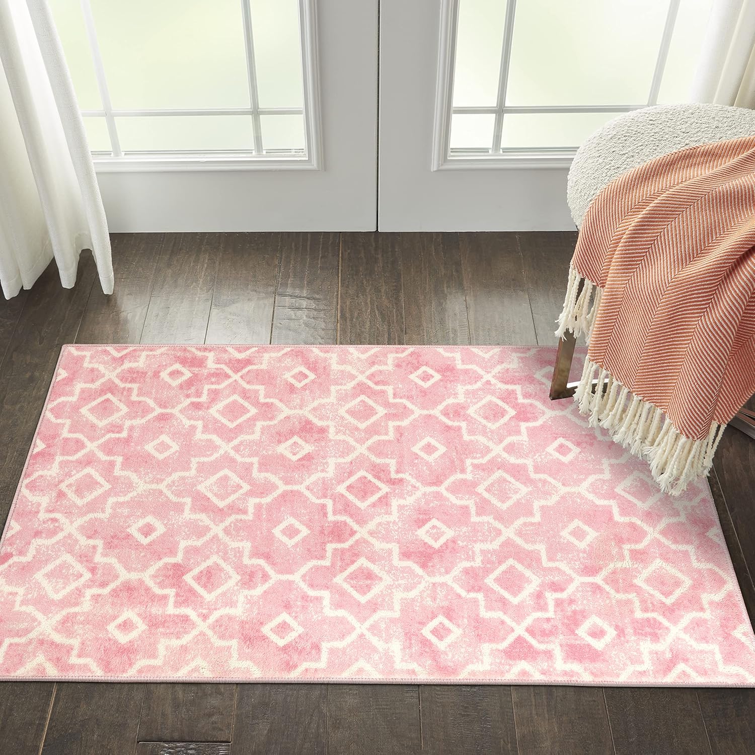 Moroccan Trendy Moroccan Washable Area Rug Small Pink Rug