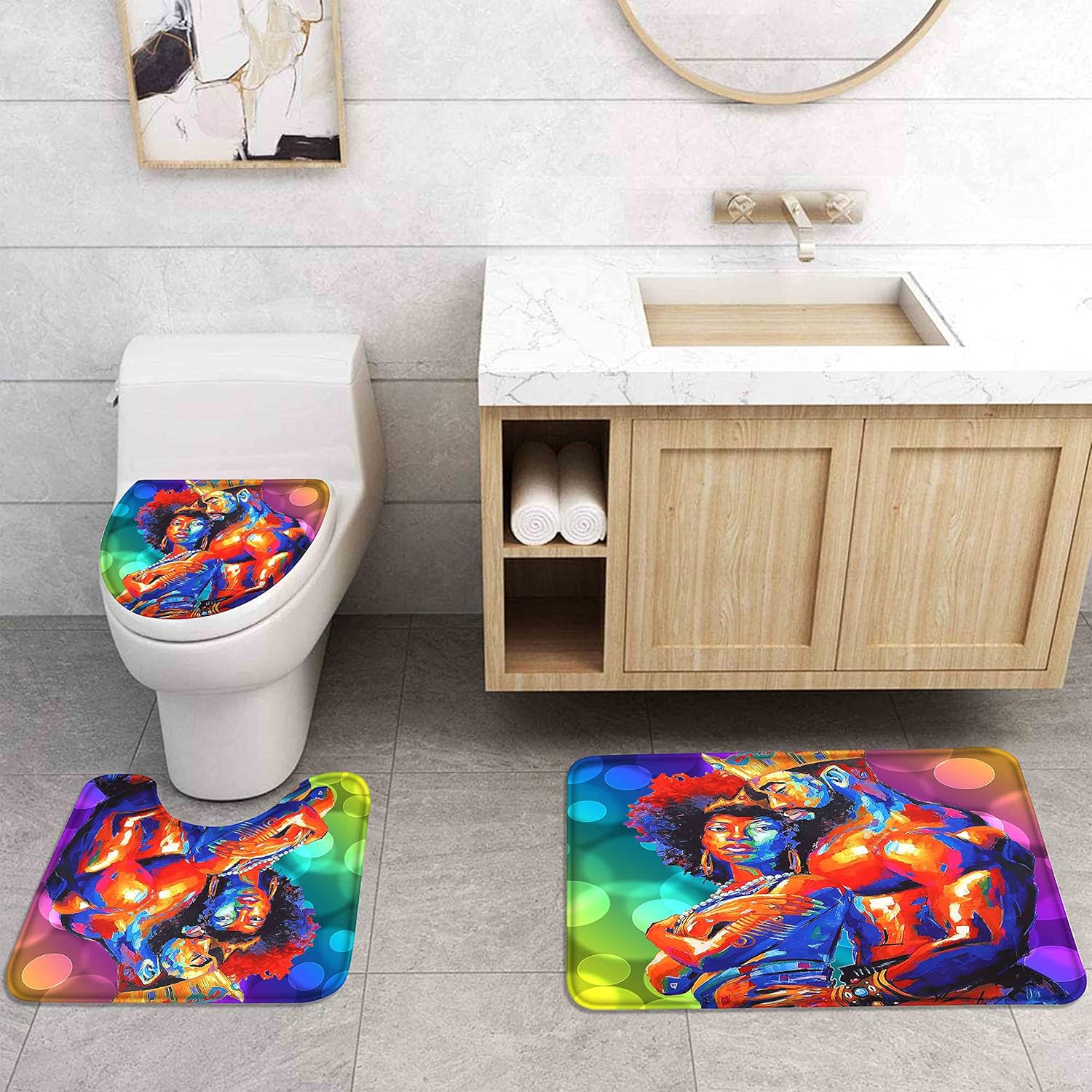 African American Shower Curtain Set 4PCS