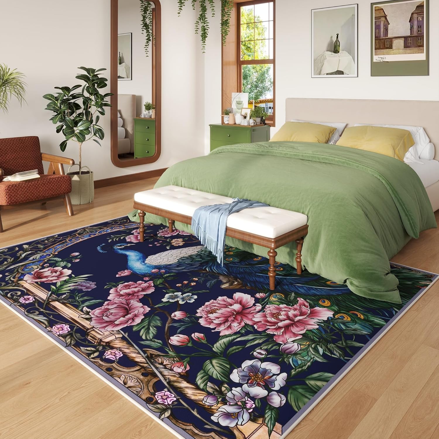 Vowkten Round Rug 4ft Cobalt Blue Washable