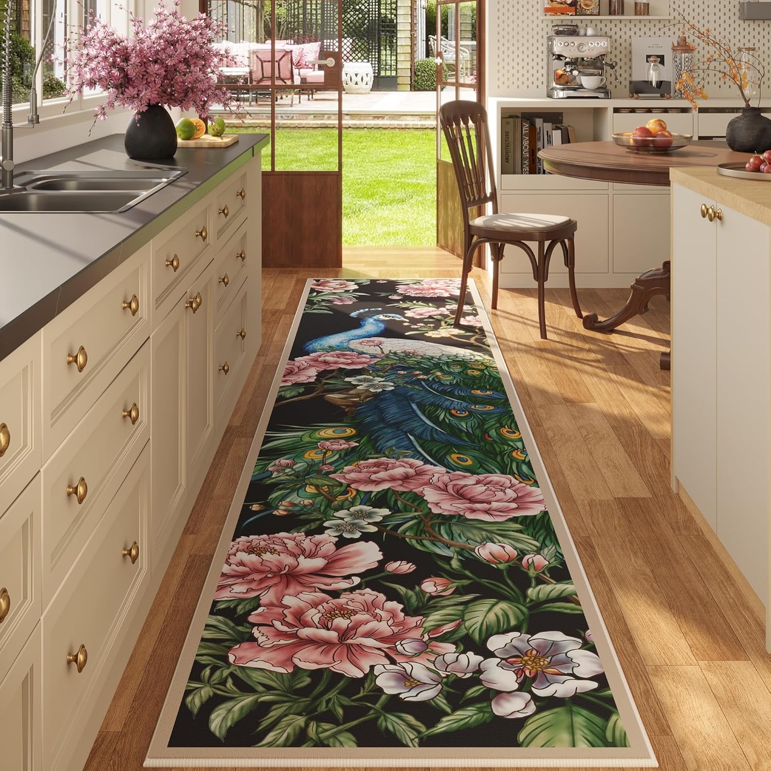 4 Ft Washable Peacock Rug Non-Slip for Home