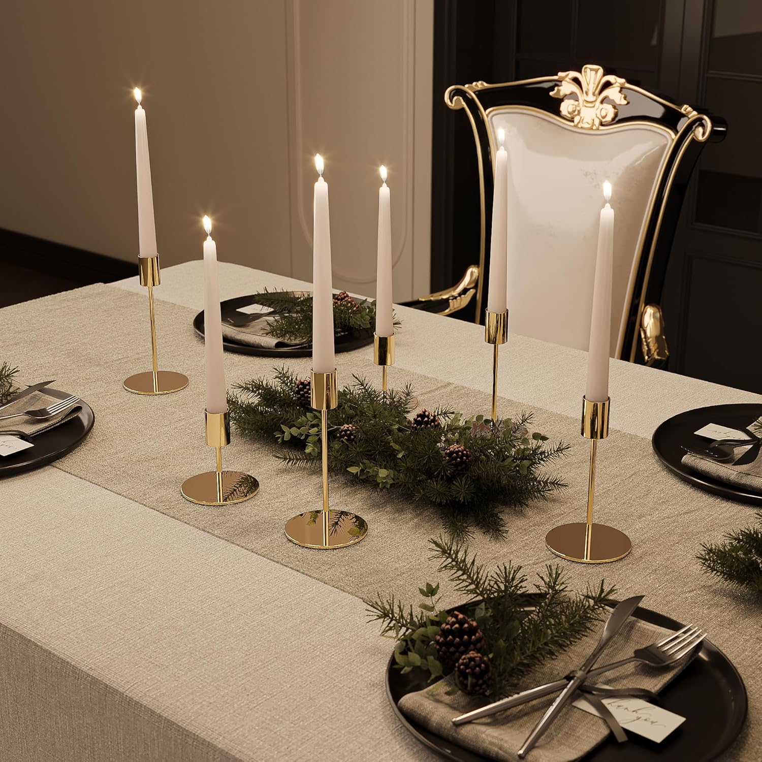 French Gold Taper Candle Holder Set