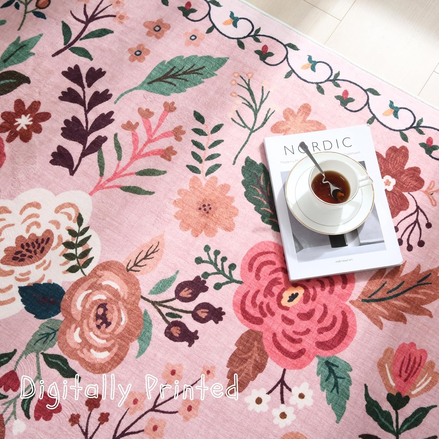 Washable 4x6 Boho Non-Slip Soft Area Rug Pink Living Room