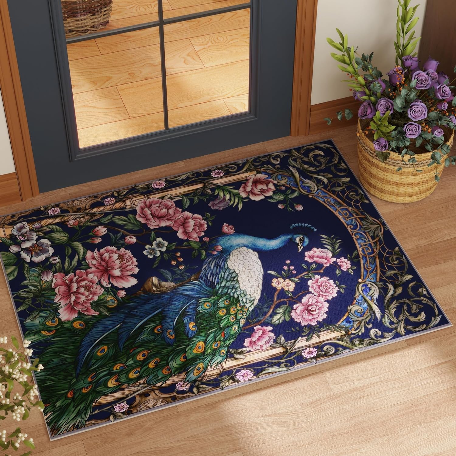 Vowkten 2x3 Door Mat Indoor Rug Peacock Design
