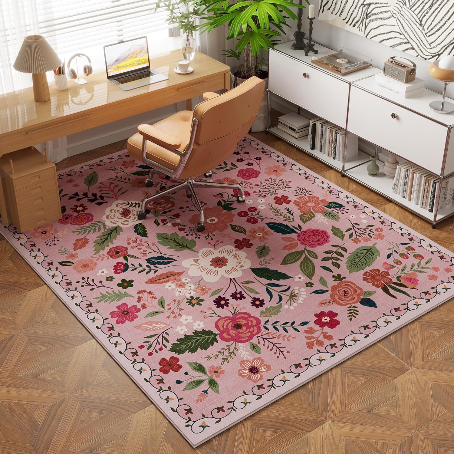 Washable 4x6 Boho Non-Slip Soft Area Rug Pink Living Room