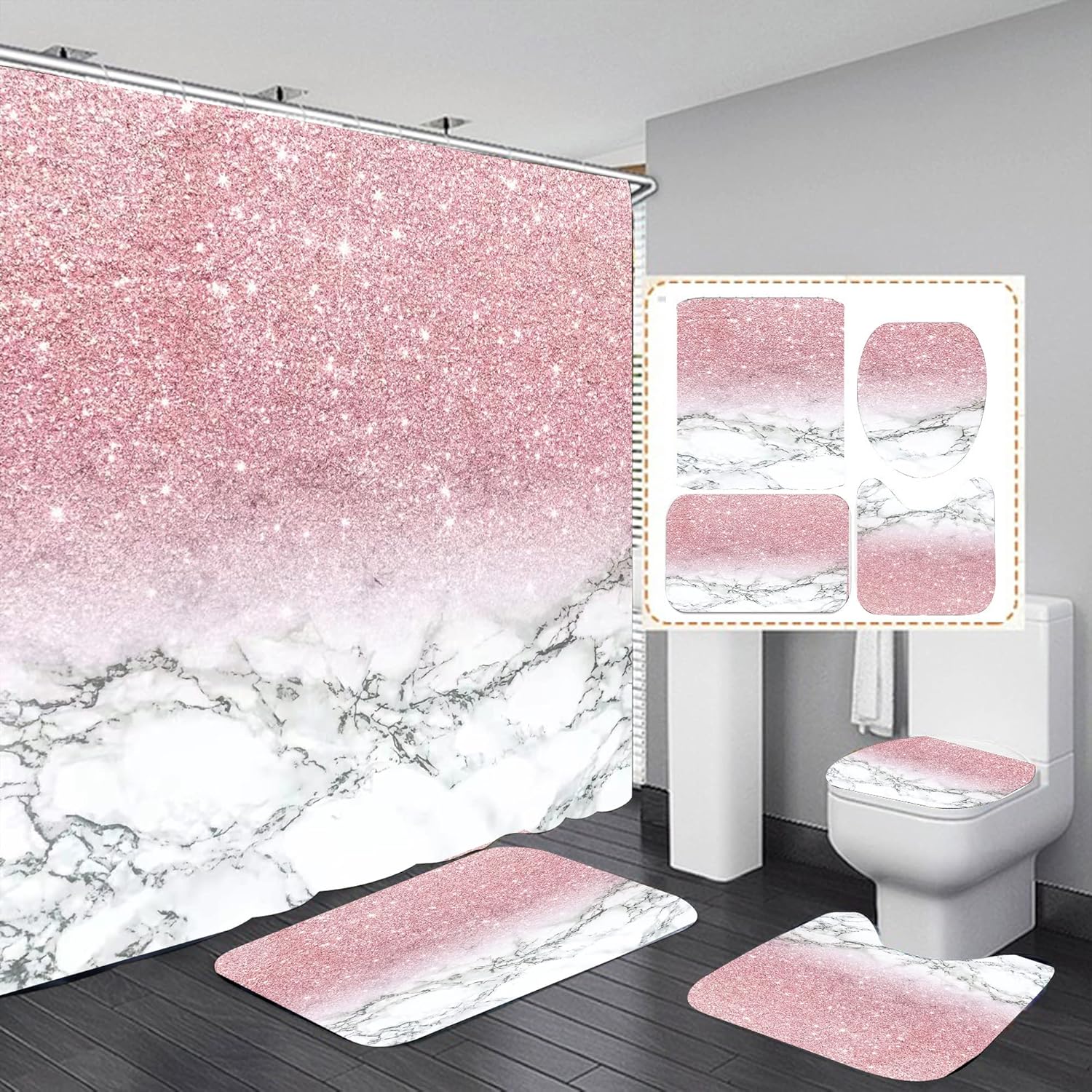 4-Piece Pink Bathroom Shower Set with Waterproof