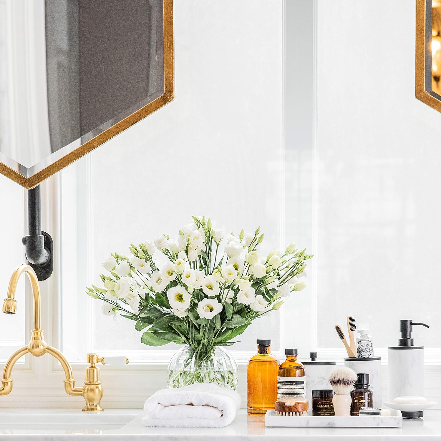 Elegant Marble Matte Black Bathroom Set