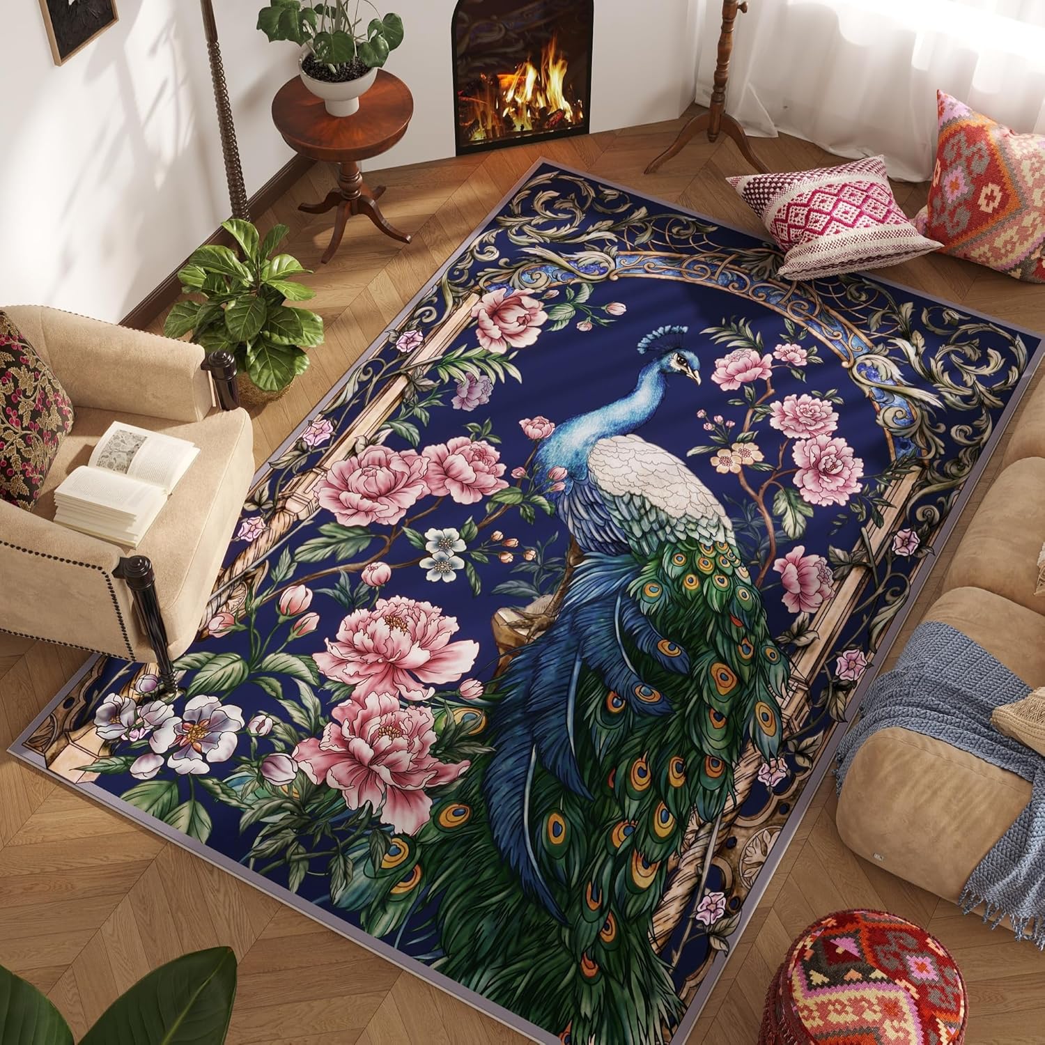 Vowkten 2x3 Door Mat Indoor Rug Peacock Design