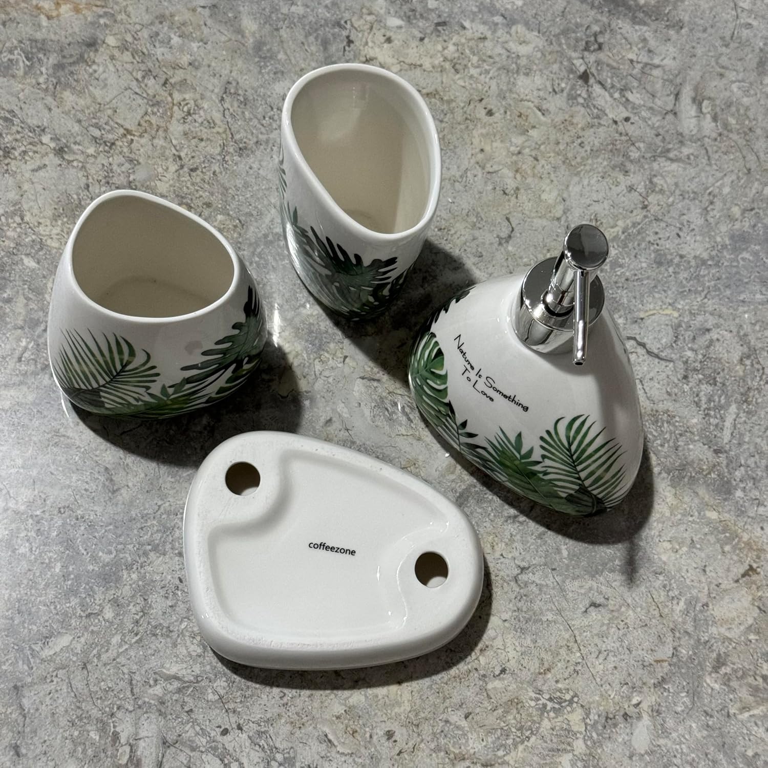 Elegant Bath Accessory Set Tropical Leaves Design