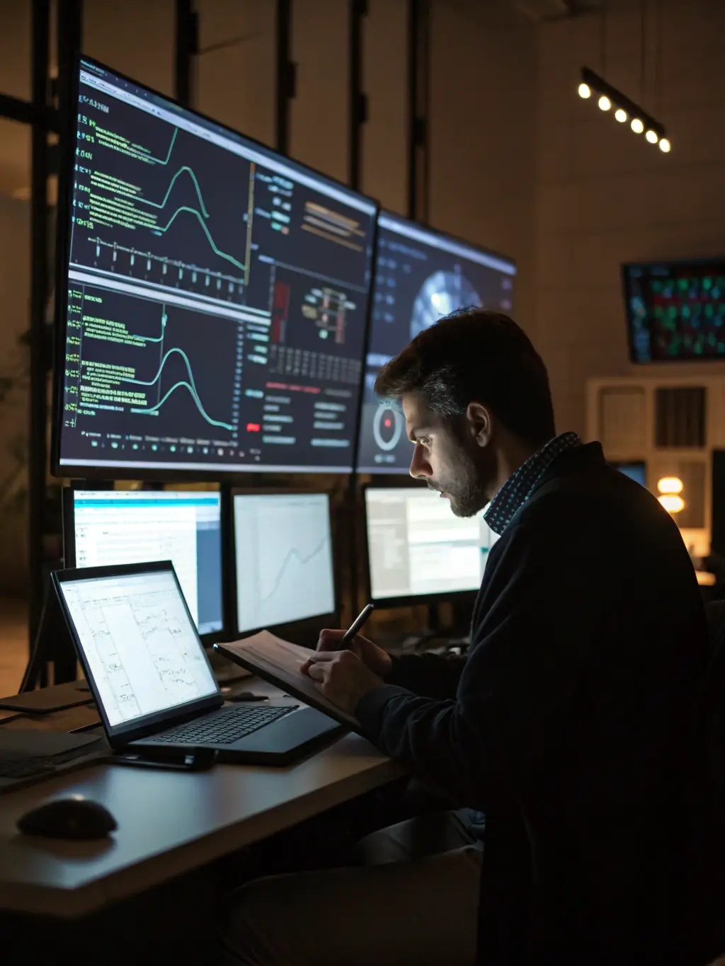 A cybersecurity expert conducting a security audit, identifying vulnerabilities and implementing protective measures for a client's network.